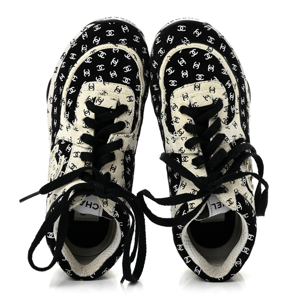 Nylon Suede Calfskin Printed CC Sneakers 35.5 White Black
