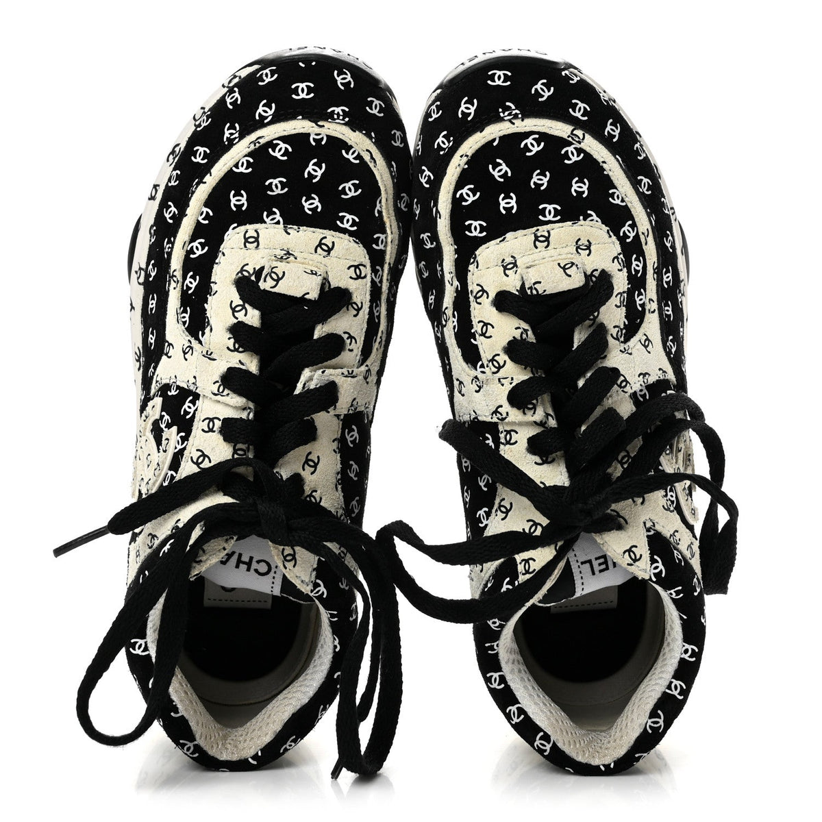 Nylon Suede Calfskin Printed CC Sneakers 35.5 White Black