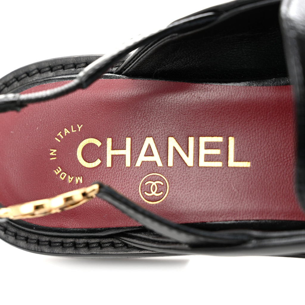 Glazed Calfskin CC Slingback Flats 37 Black