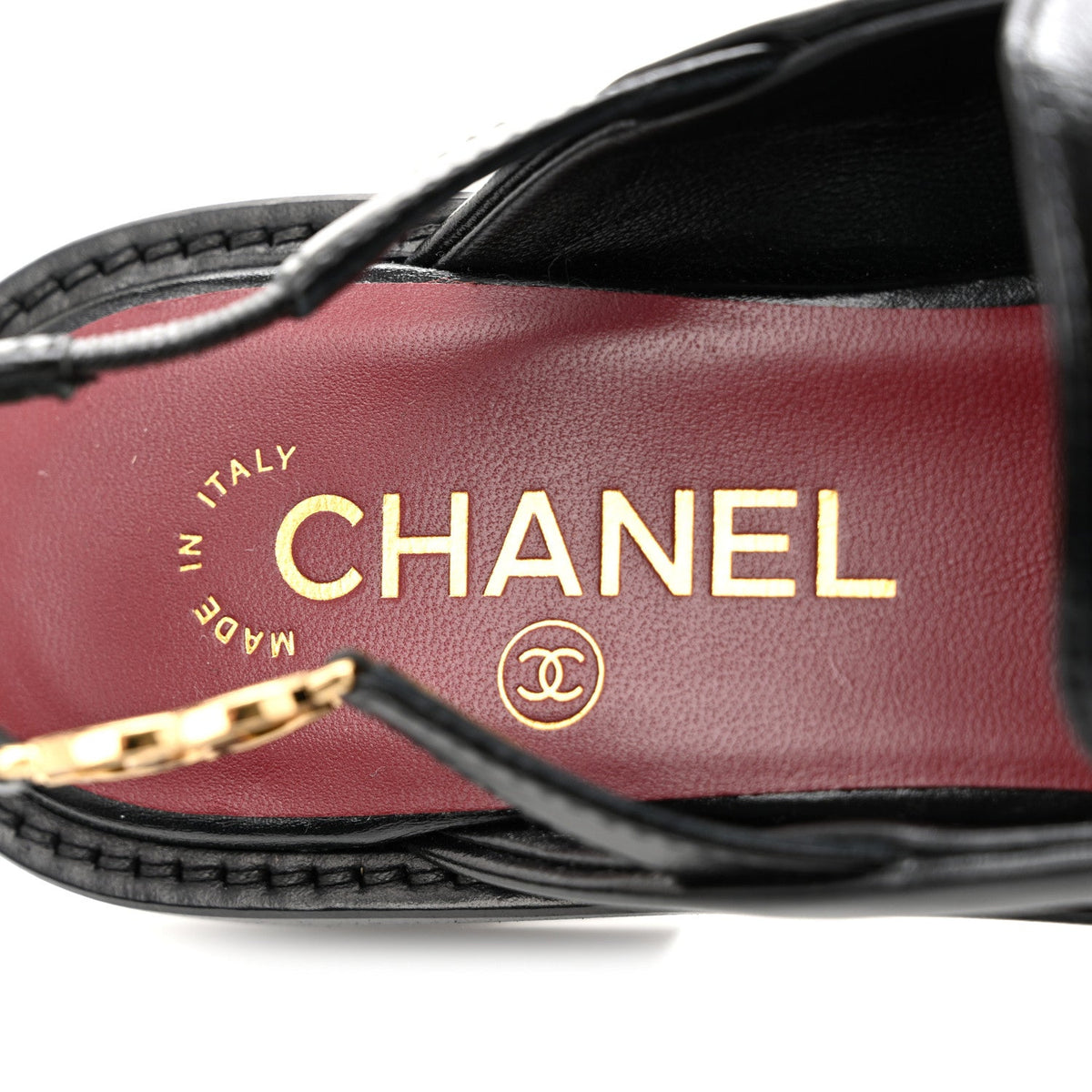 Glazed Calfskin CC Slingback Flats 37 Black