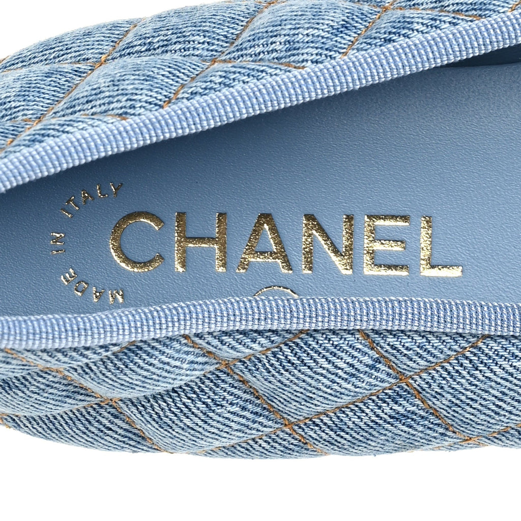 Denim Quilted CC Cap Toe Ballerina Flats 40.5 Light Blue