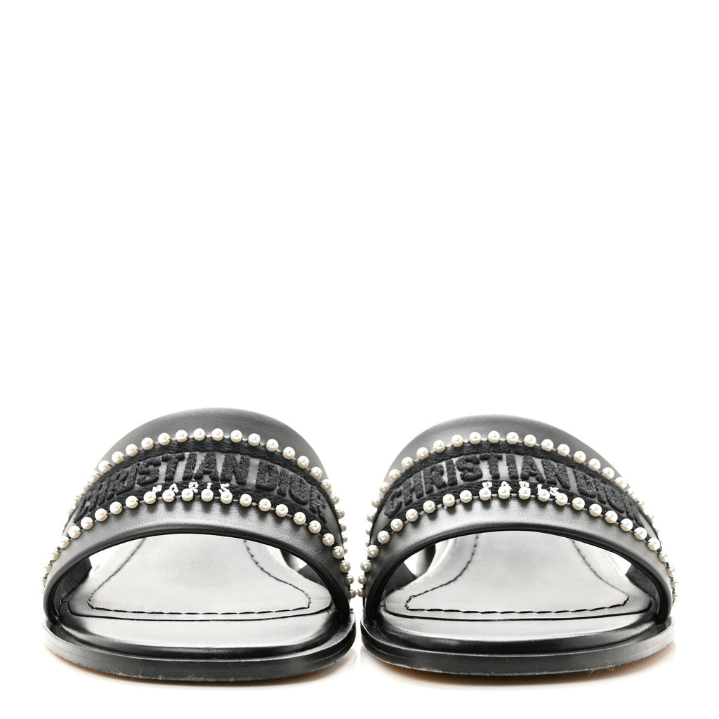 Calfksin Pearl Embroidered Dway 35mm Slide Sandals 35 Black