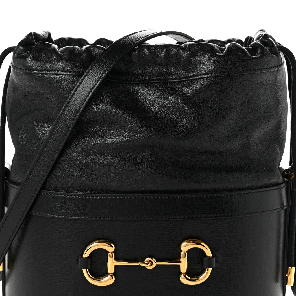 Azalea Sakai Calfskin Horsebit 1955 Drawstring Bucket Bag Black