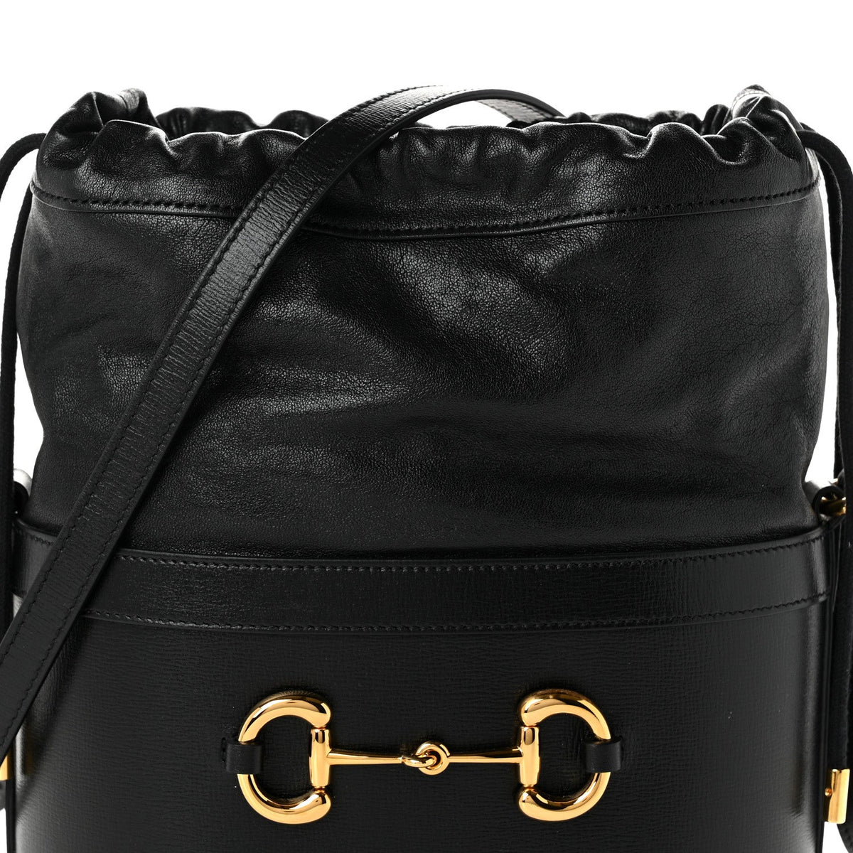Azalea Sakai Calfskin Horsebit 1955 Drawstring Bucket Bag Black