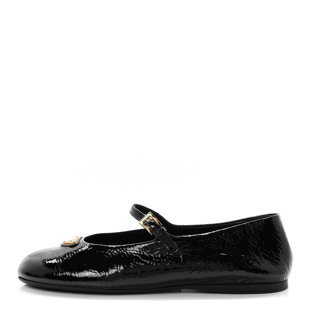 Patent Calfskin Triangle Ballerina Flats 38 Black