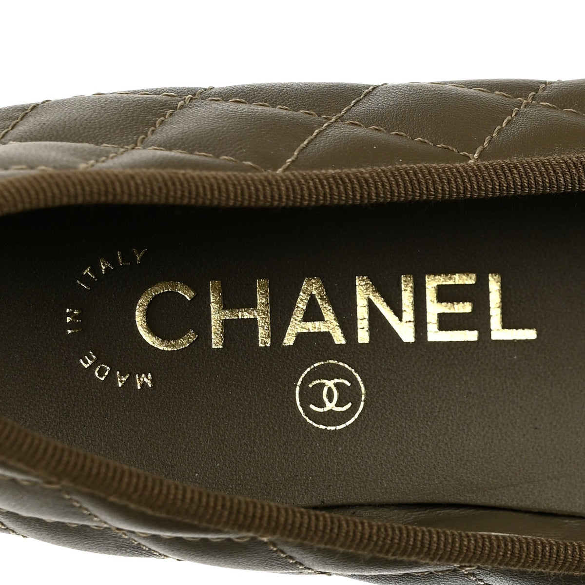 Lambskin Quilted CC Cap Toe Ballerina Flats 35.5 Dark Khaki