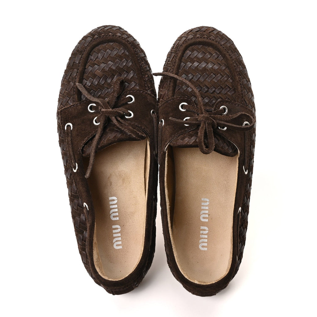 Scamosciato Nappa Aviator Woven Boat Shoes 40 Moro