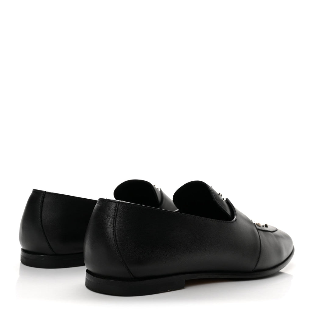 Calfskin Studded Womens Ancora Moccasin Loafers 38.5 Black