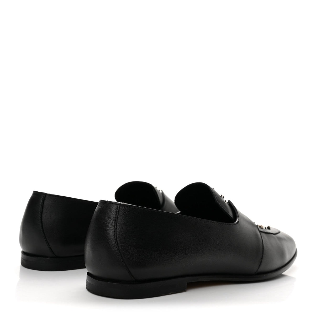 Calfskin Studded Womens Ancora Moccasin Loafers 38.5 Black