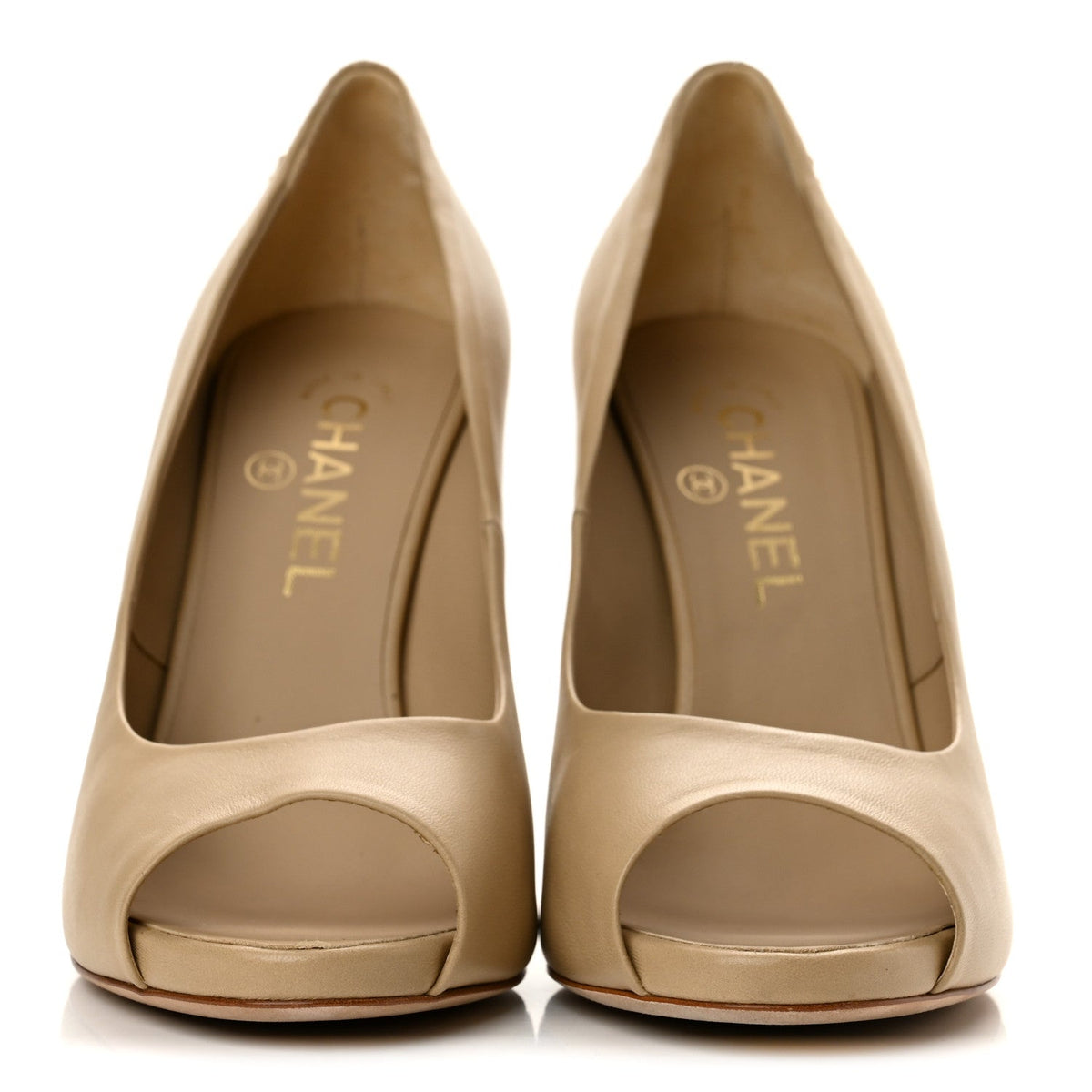 Lambskin Pearl Peep Toe Pumps 39 Beige