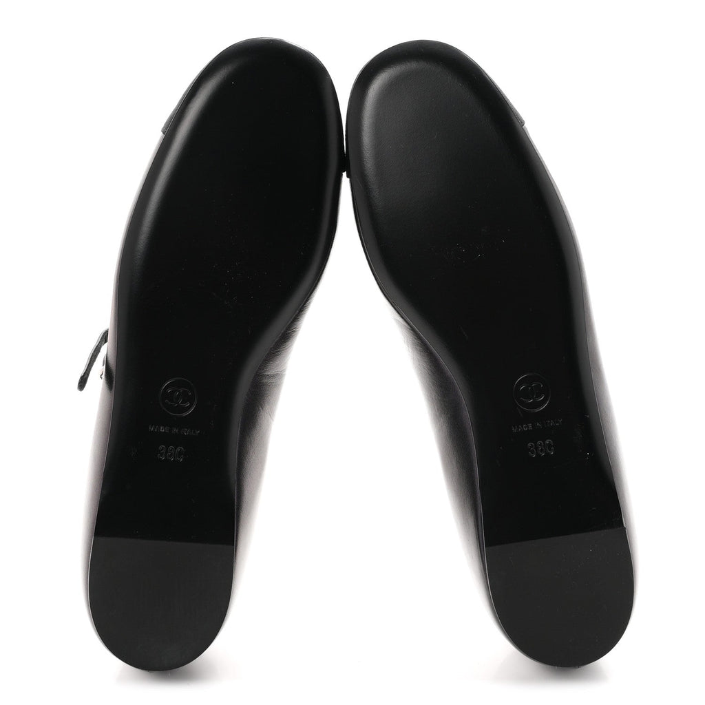 Lambskin Grosgrain Pearl Mary Jane Flats 38 Black
