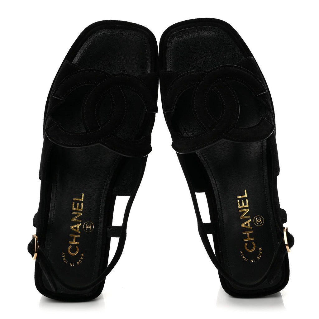 Suede Calfskin Platform CC Sandals 39 Black