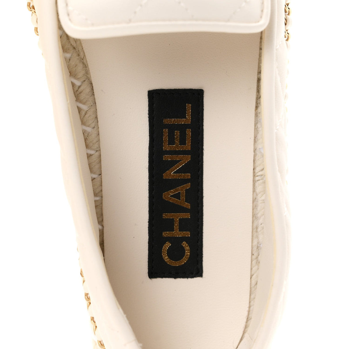 Shiny Lambskin Quilted Grosgrain Cap Toe CC Chain Espadrilles 37 White Black