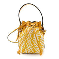 X SARAH COLEMAN Glazed Canvas Vitello King F is Fendi FF Vertigo Mini Mon Tresor Bucket Bag Mimosa White