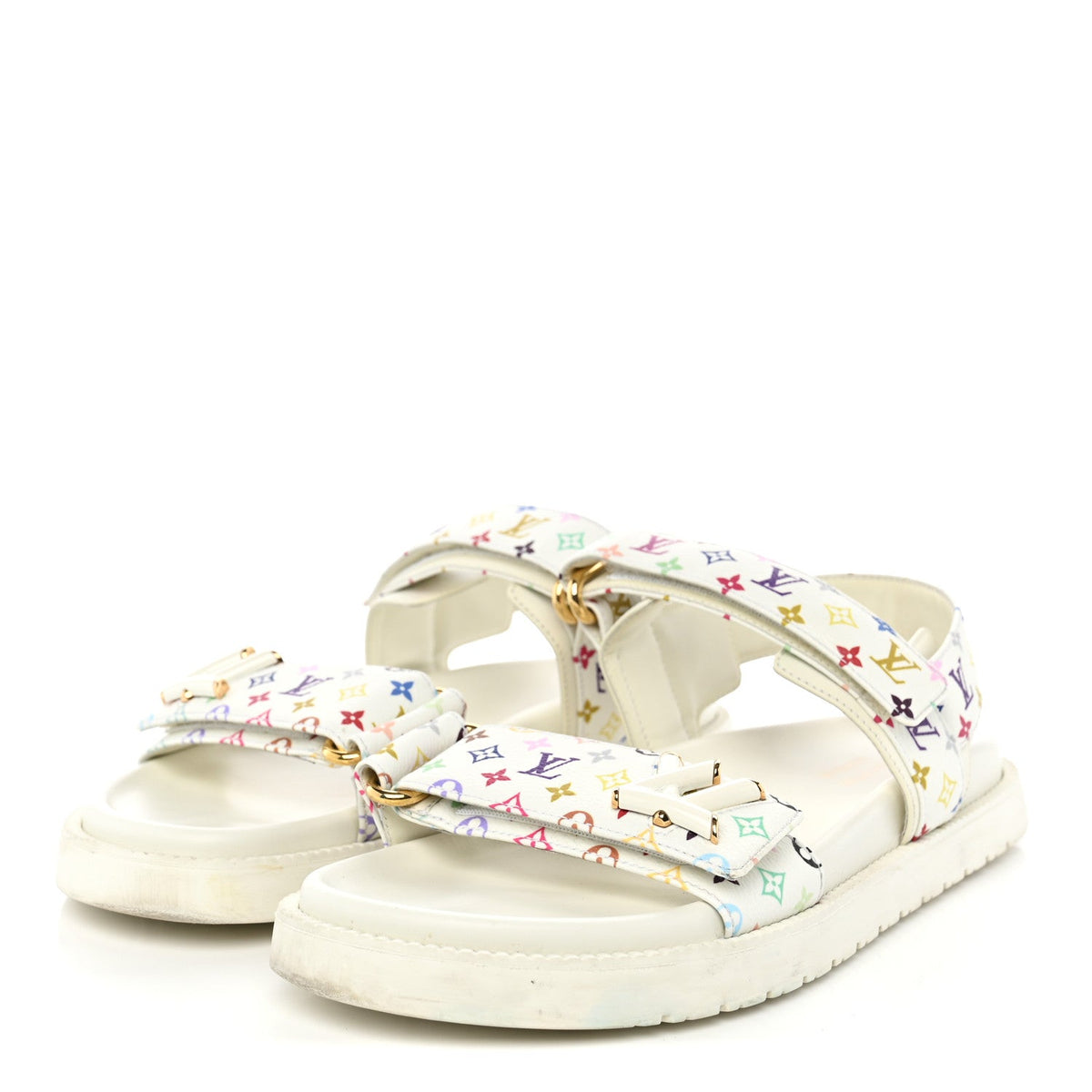 LV X TM Monogram Multicolor Sunset Flat Sandals 39 White