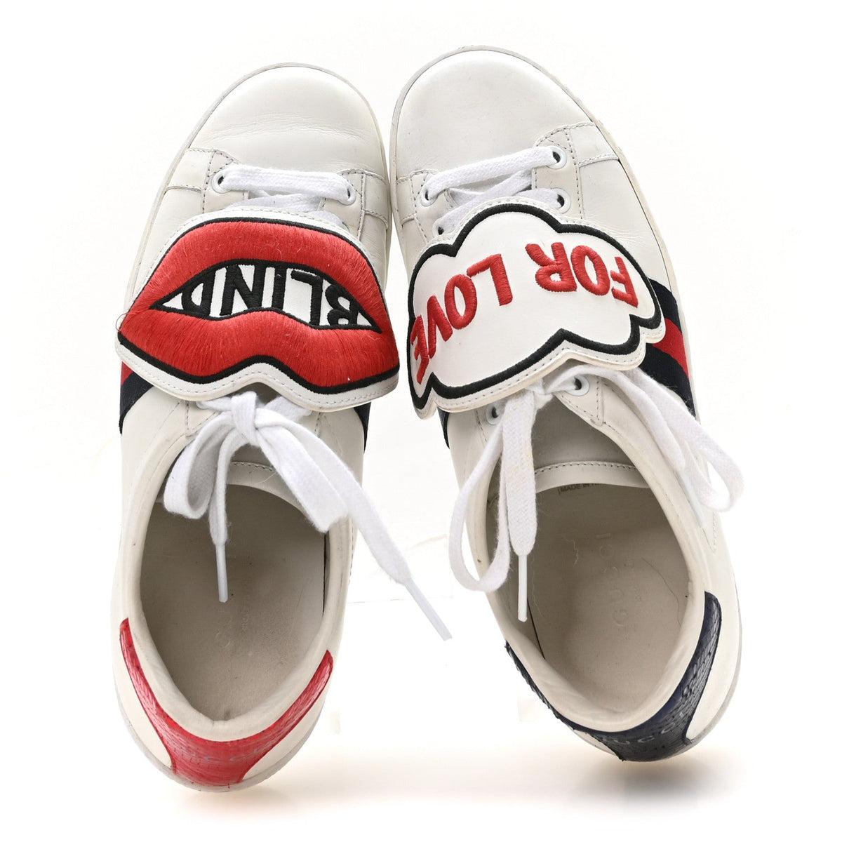 Calfskin Ayers Web Blind for Love Embroidered Womens Ace Sneakers 35.5 White