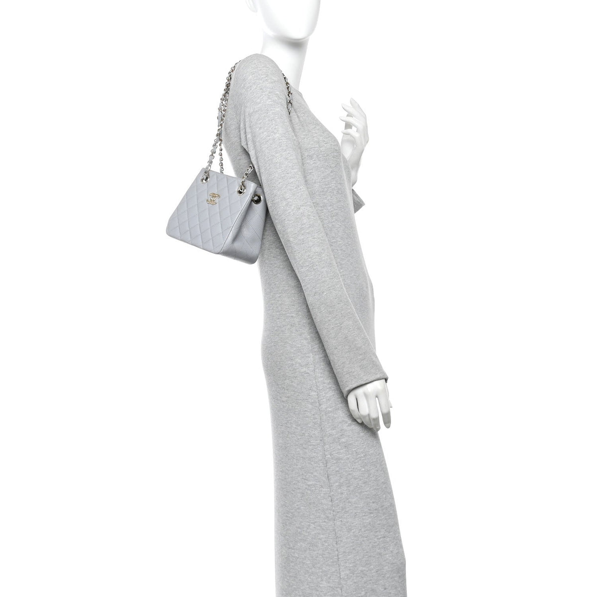 Caviar Quilted Mini Bucket Bag Grey