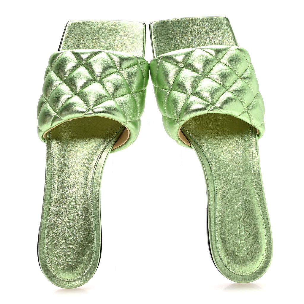 Metallic Nappa Reflection Matelasse Padded Flat Sandals 36 Pistachio