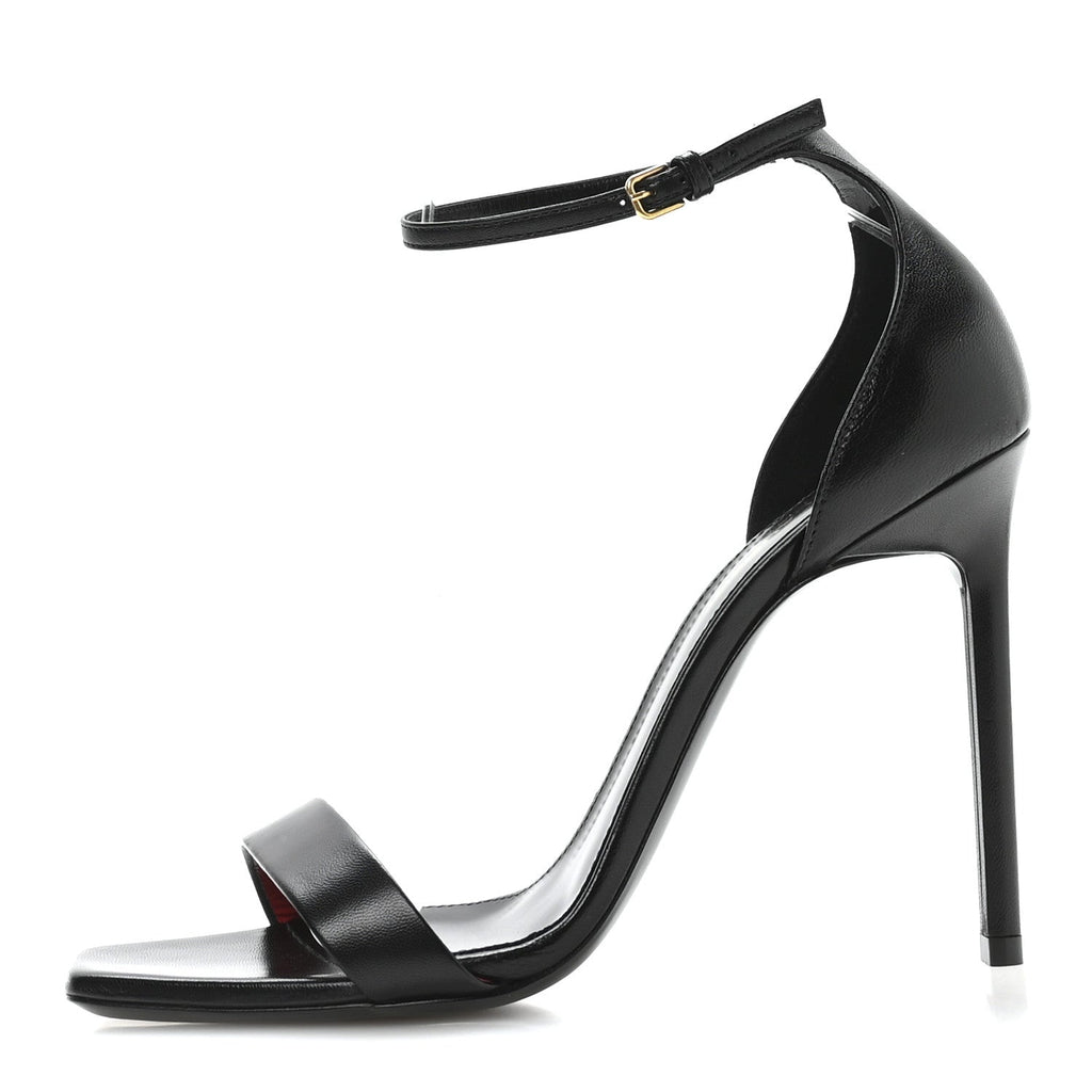 Calfskin Tripon Amber 105 Ankle Strap Sandals 39 Black