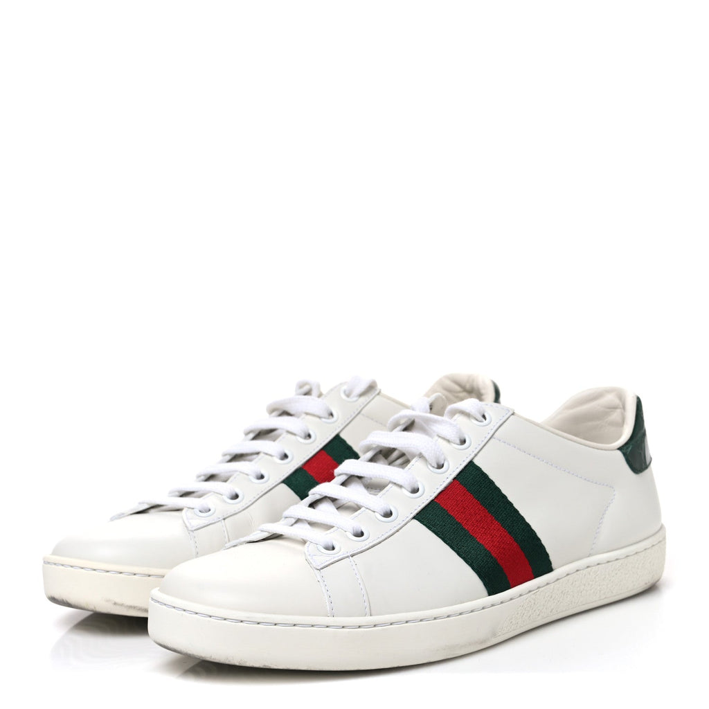 Calfskin Crocodile Web Womens Ace Sneakers 37.5 White Green