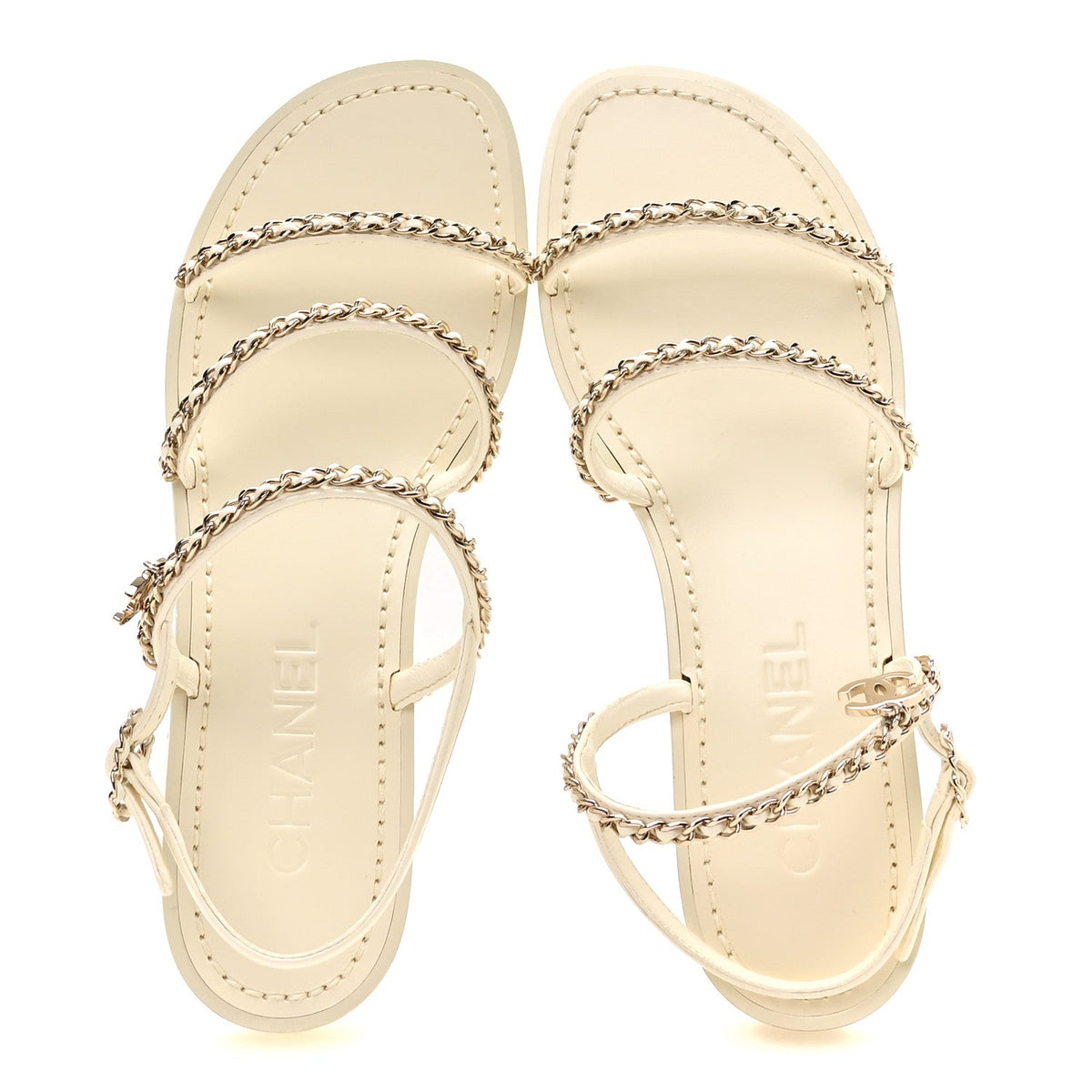 Lambskin CC Chain Flat Sandals 40 Ivory