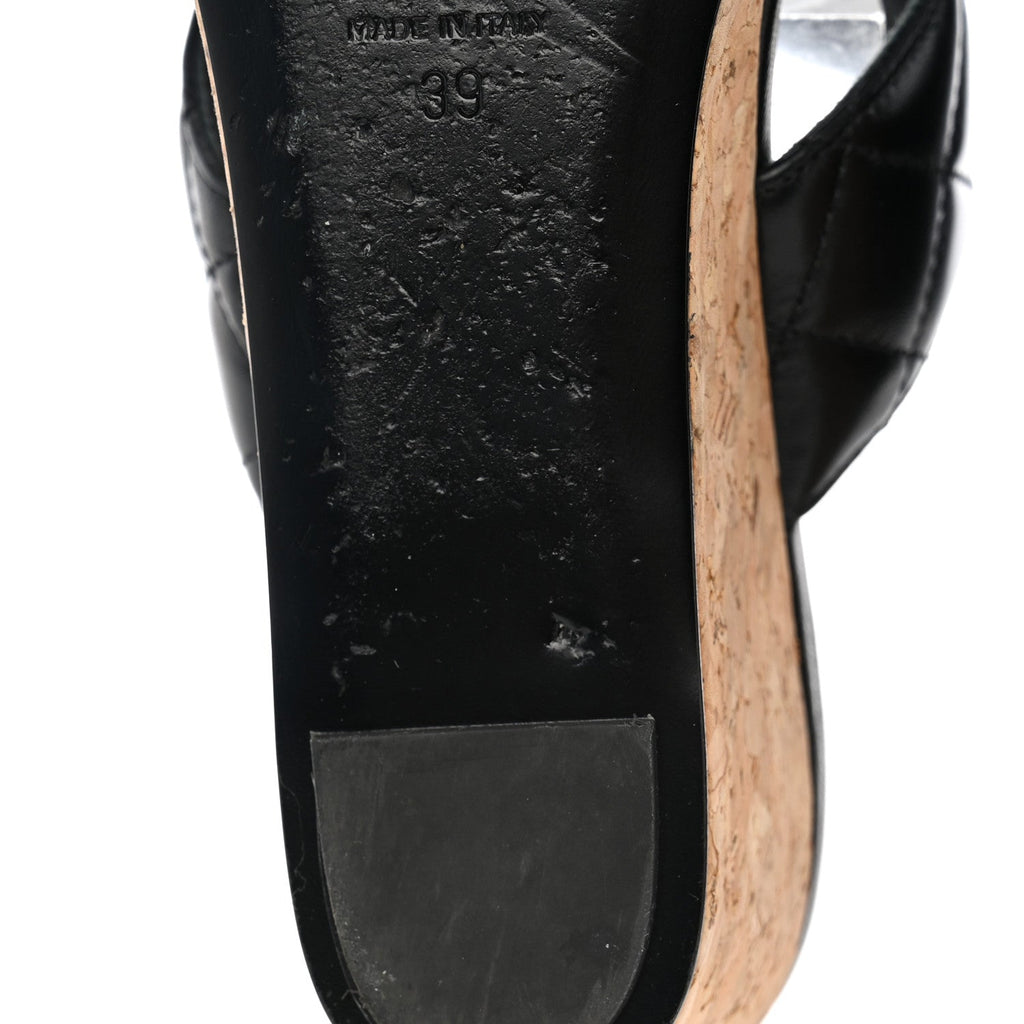 Shiny Goatskin Cork CC Wedge Sandals 39 Black