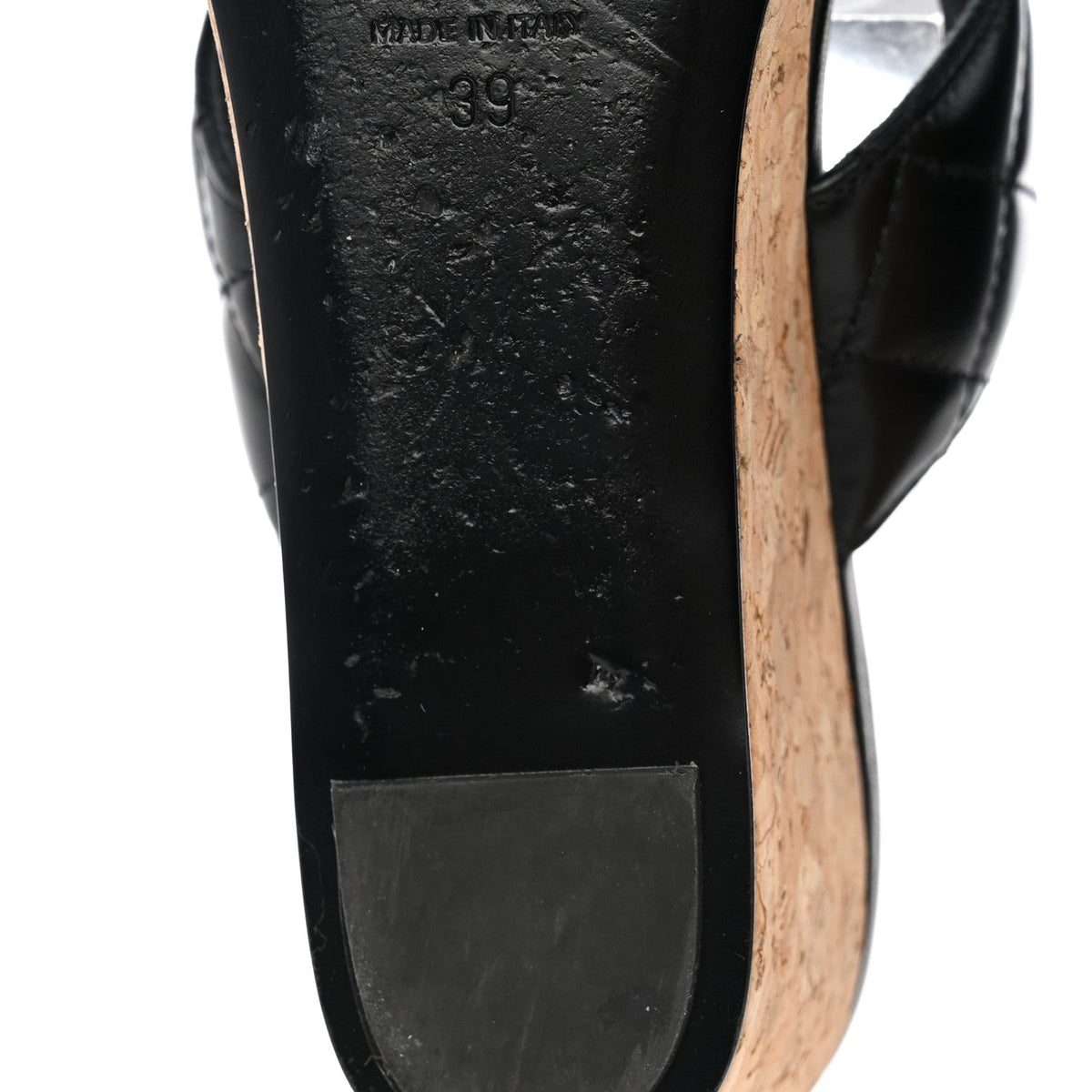 Shiny Goatskin Cork CC Wedge Sandals 39 Black