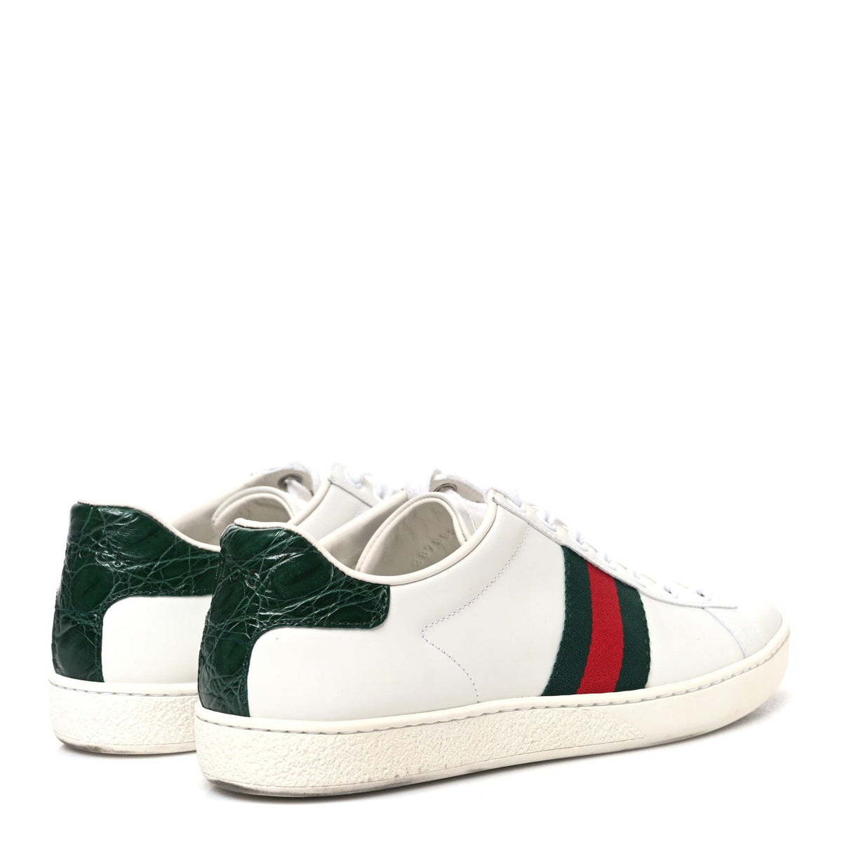 Calfskin Crocodile Web Womens Ace Sneakers 37.5 White Green