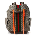 GG Supreme Monogram Medium Ophidia Double Buckle Backpack Beige Ebony Neon Orange