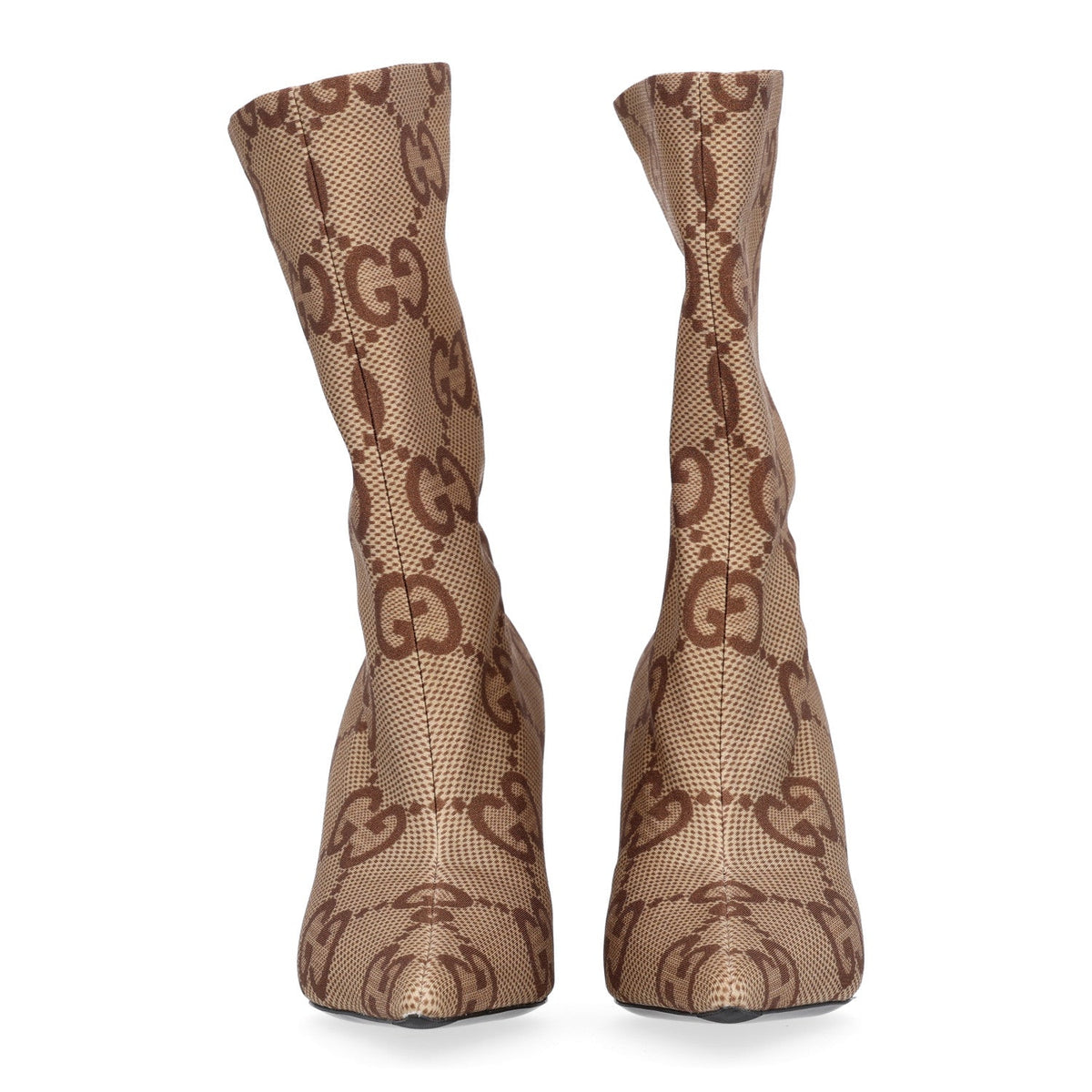 X GUCCI Jersey Maxi GG Monogram Crepe Knife Booties 36 Camel Ebony