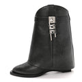 Aged Calfskin Cowboy Shark Lock Ankle 37 Black