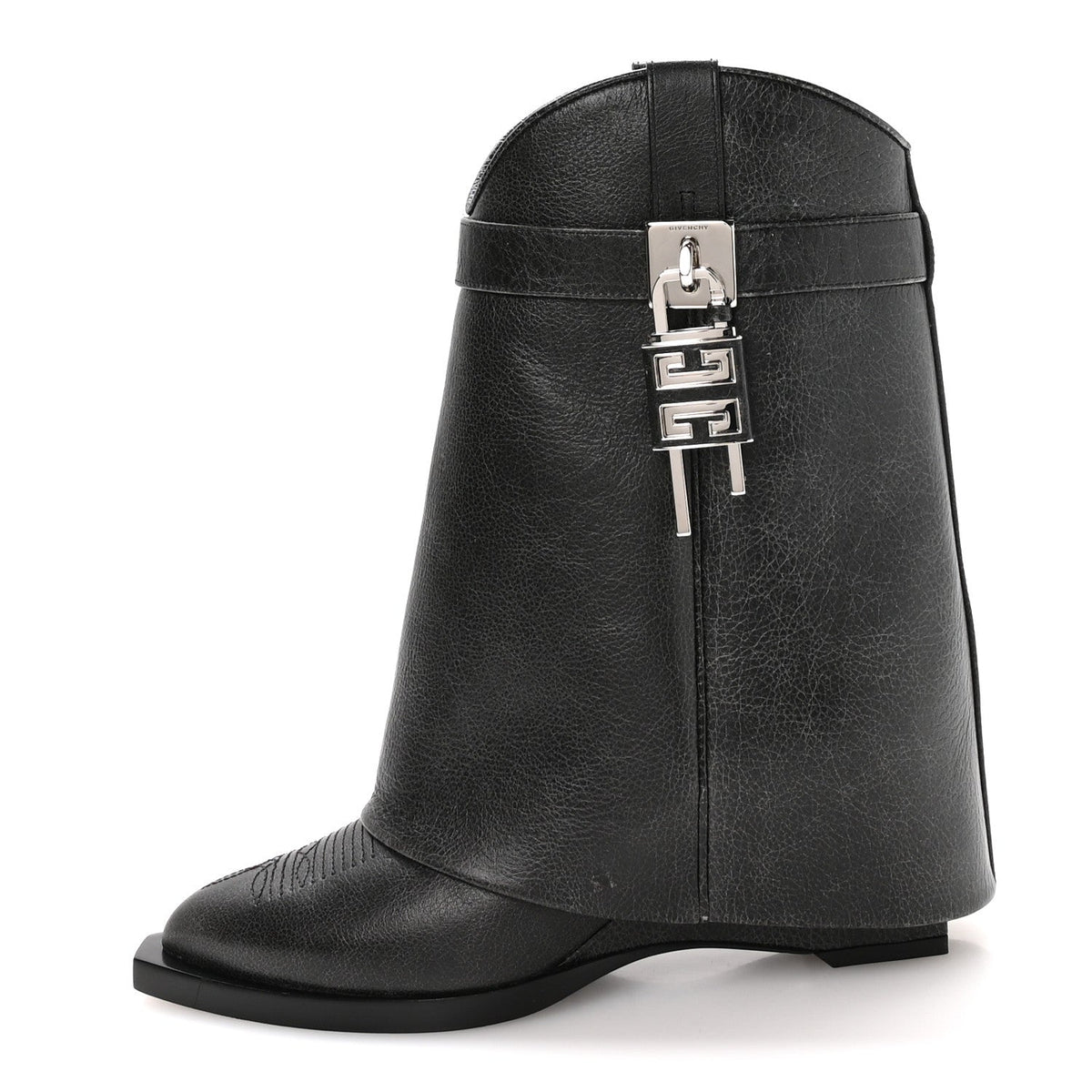Aged Calfskin Cowboy Shark Lock Ankle 37 Black