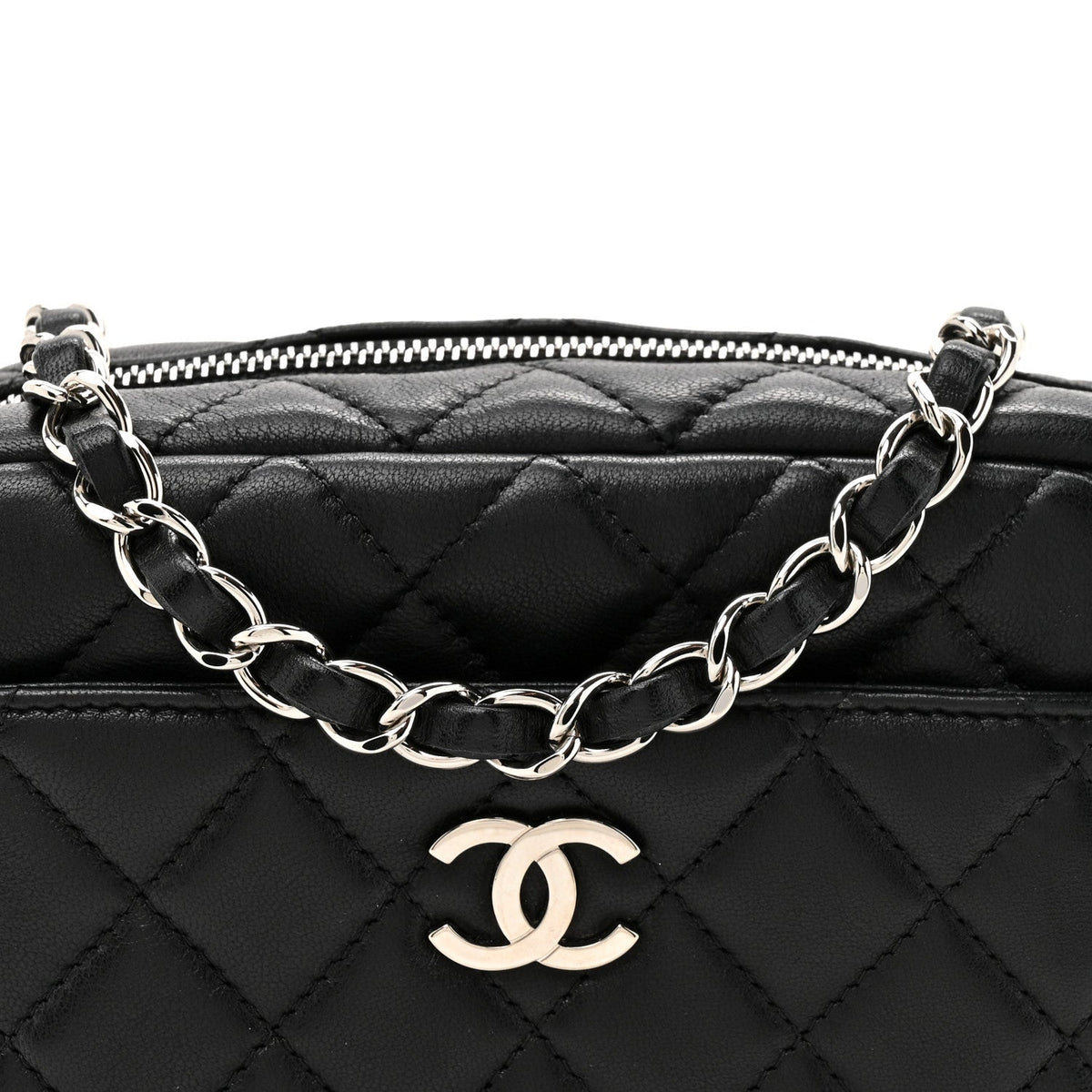Lambskin Quilted Small Camera Case Black