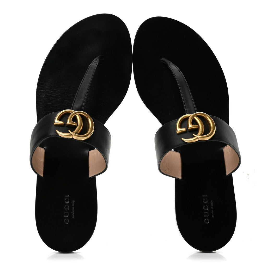 Calfskin GG Marmont Thong Sandals 40 Black