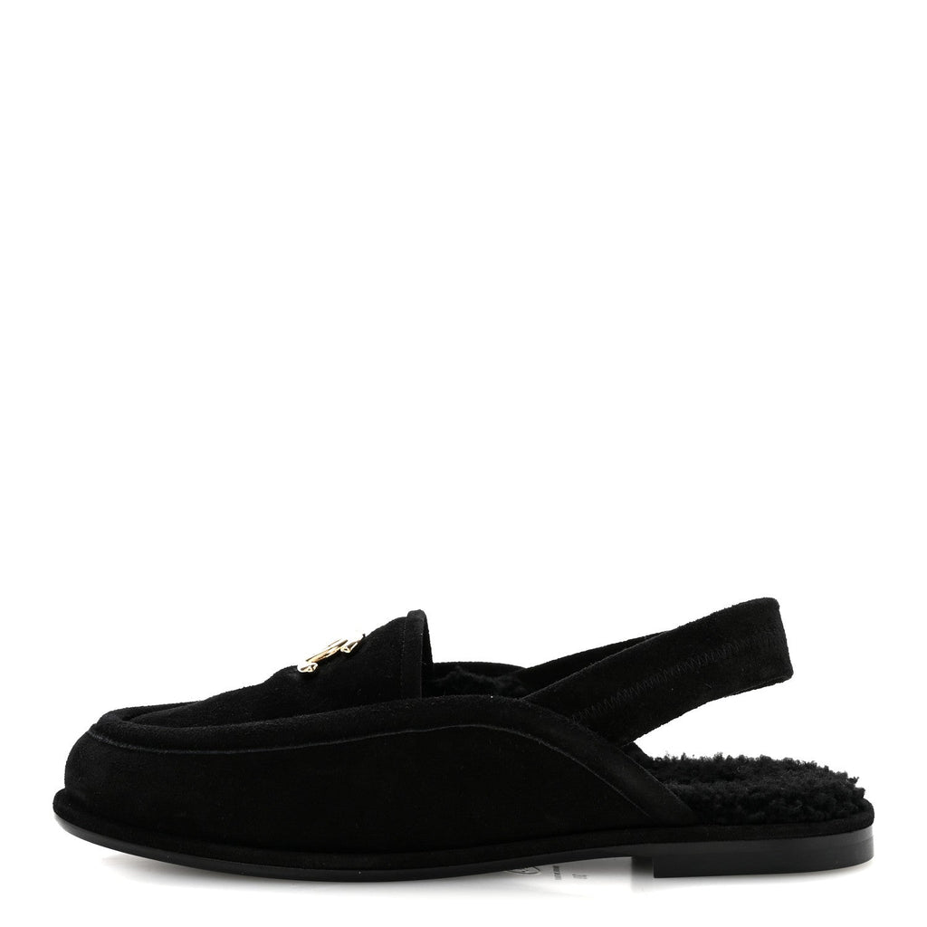 Suede Calfskin CC Slingback Loafers 39 Black