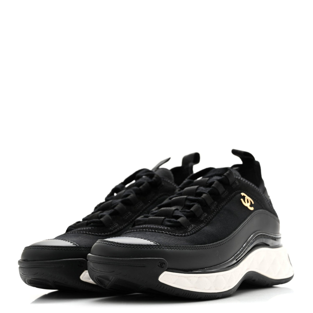 Velvet Calfskin Mixed Fibers CC Sneakers 37 Black