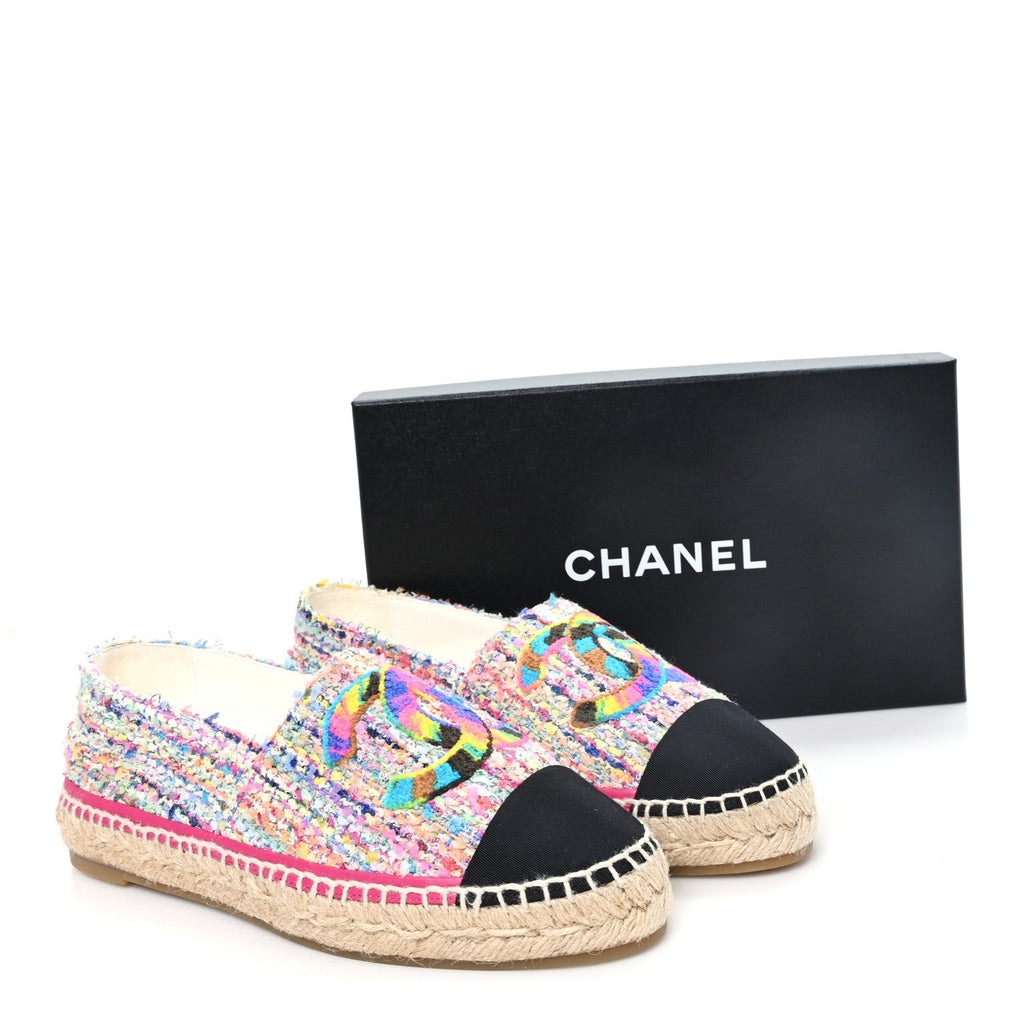 Cotton Tweed Grosgrain CC Espadrilles 41 Multicolor Black