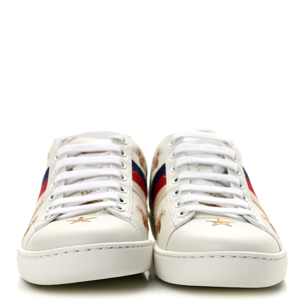 Calfskin Bee Star Embroidered Sylvie Web Ace Sneakers 35 White