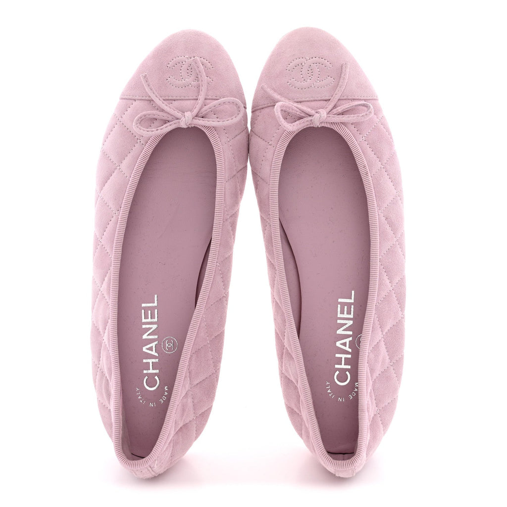 Suede Quilted Cap Toe CC Ballerina Flats 38.5 Light Pink