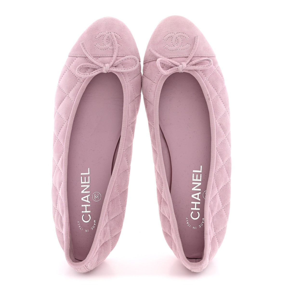 Suede Quilted Cap Toe CC Ballerina Flats 38.5 Light Pink