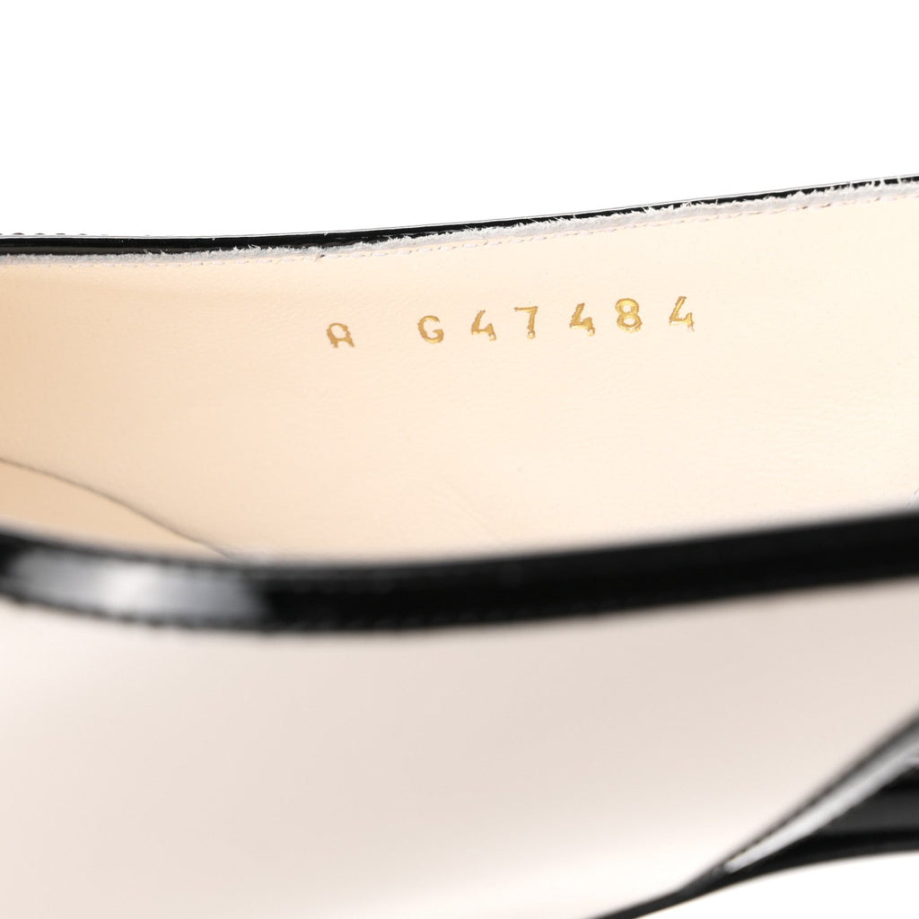 Lambskin Patent Calfskin Cap Toe CC Slingback Pumps 38 White Black