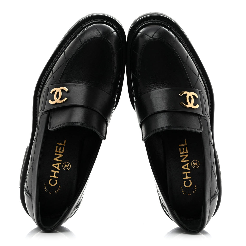 Calfskin Quilted CC Mocassin Loafers 35 Black