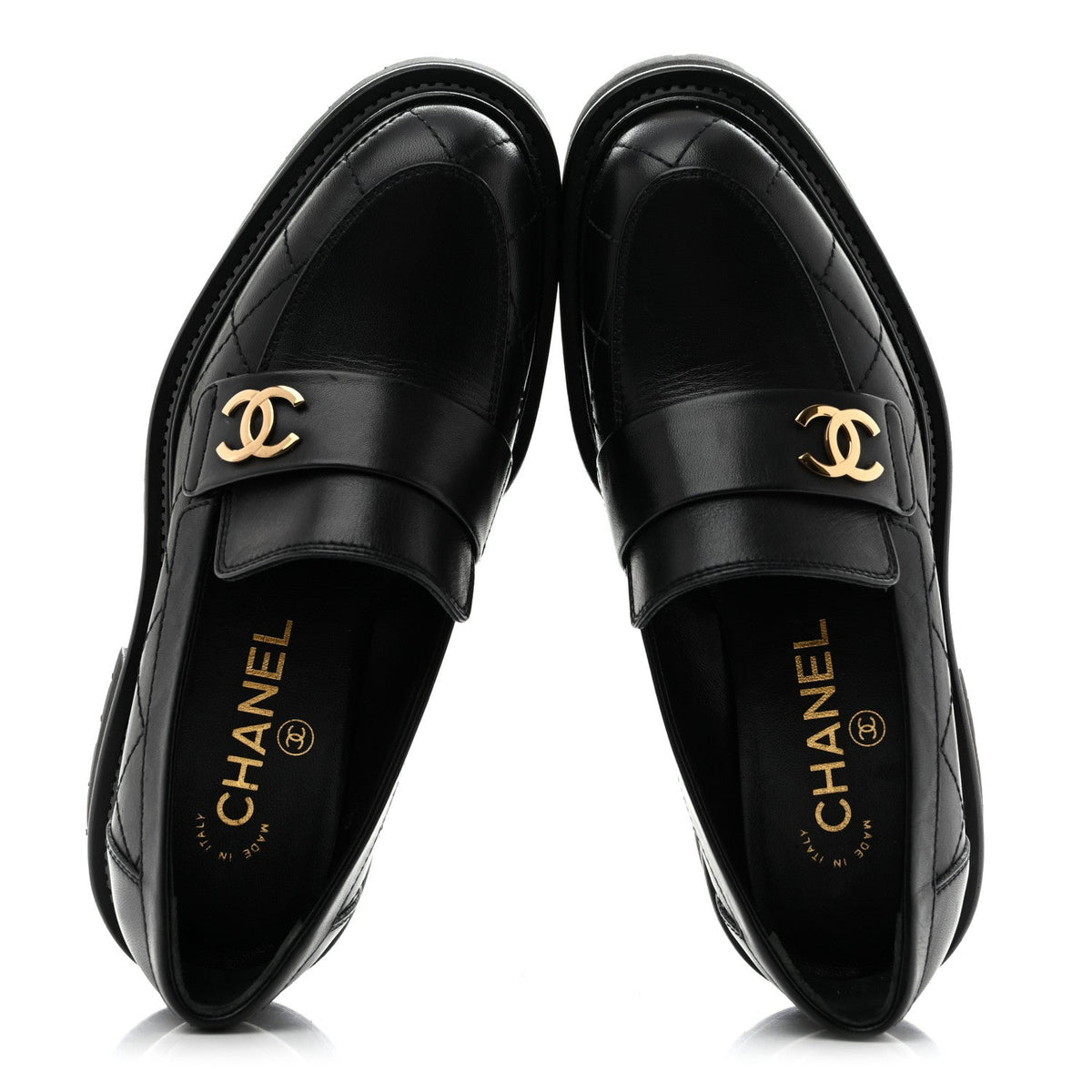 Calfskin Quilted CC Mocassin Loafers 35 Black