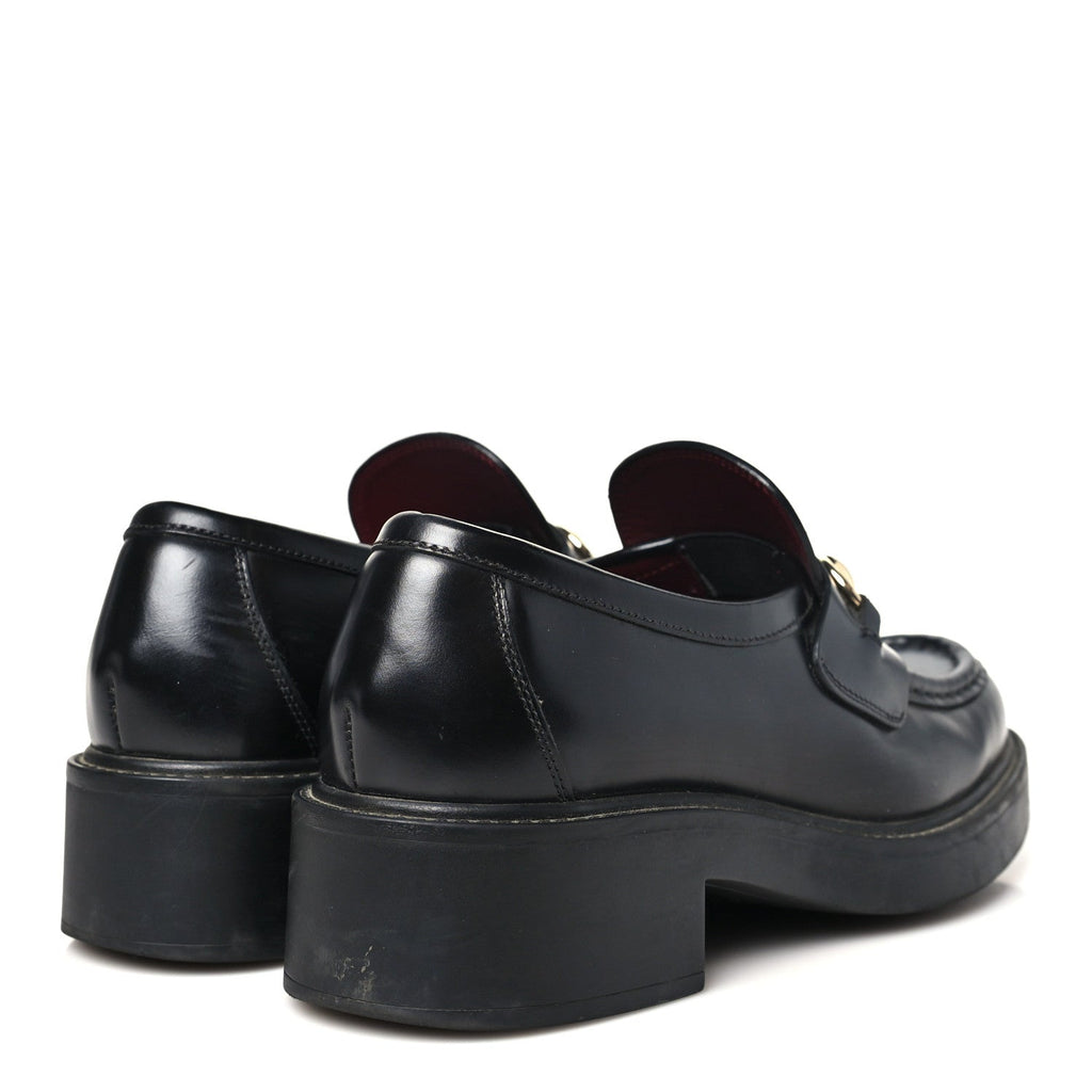 Calfskin Horsebit Womens Lug Sole Loafers 37 Black