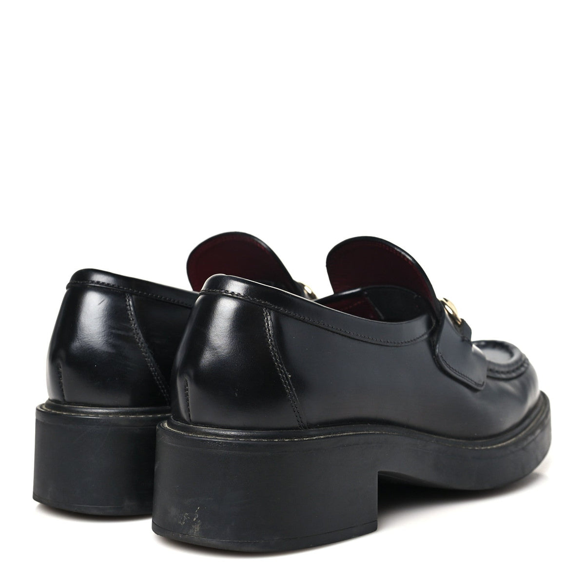 Calfskin Horsebit Womens Lug Sole Loafers 37 Black