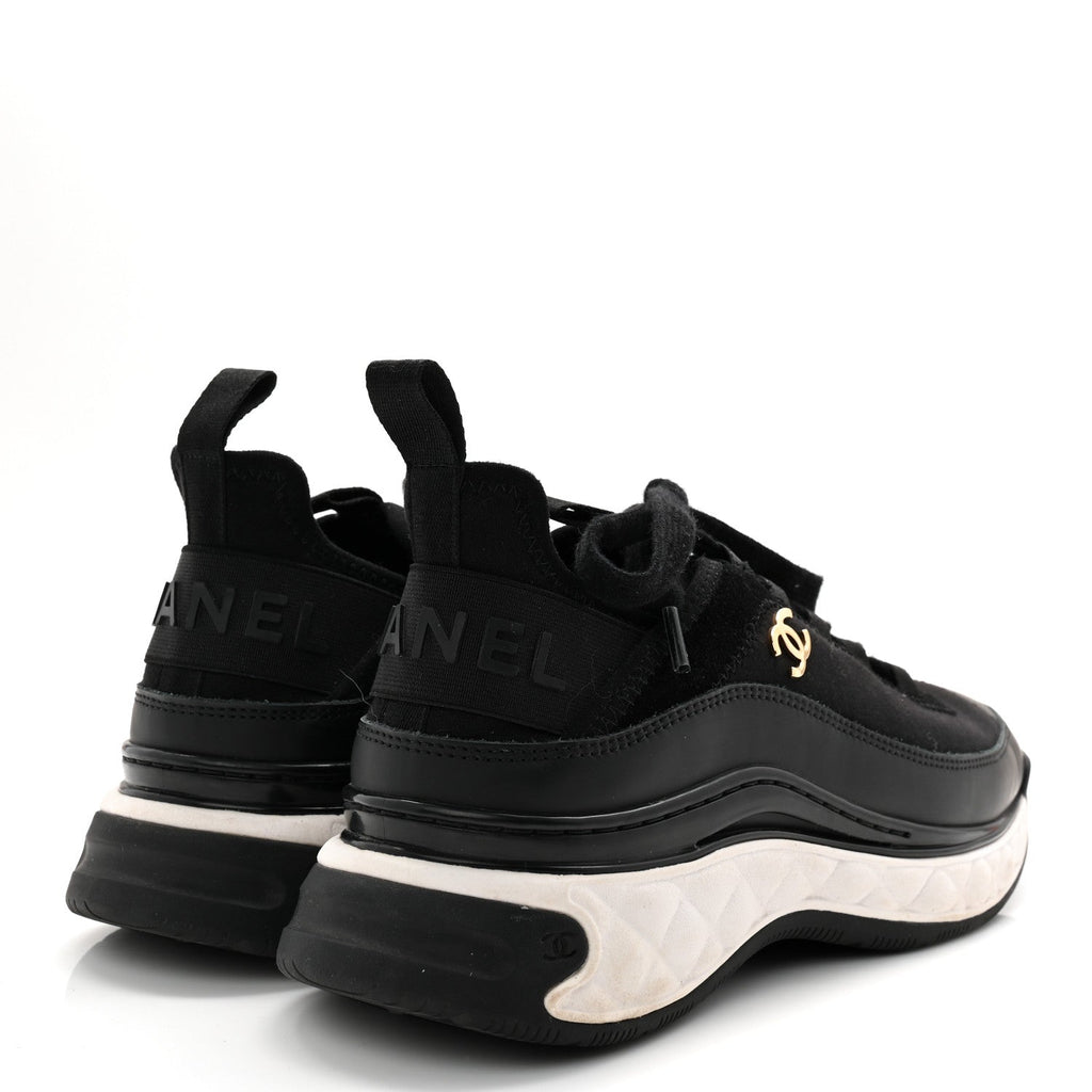 Velvet Calfskin Mixed Fibers CC Sneakers 36.5 Black