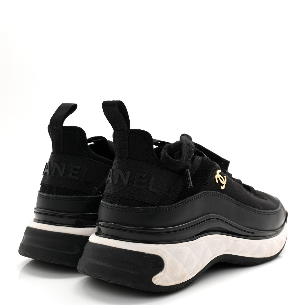 Velvet Calfskin Mixed Fibers CC Sneakers 36.5 Black