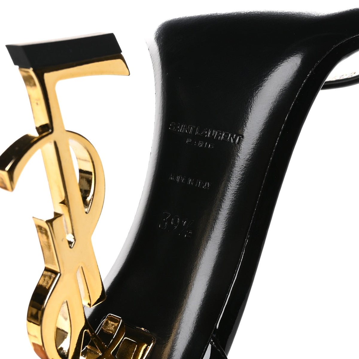 Patent Calfskin Opyum 110 Sandals 39.5 Black Gold