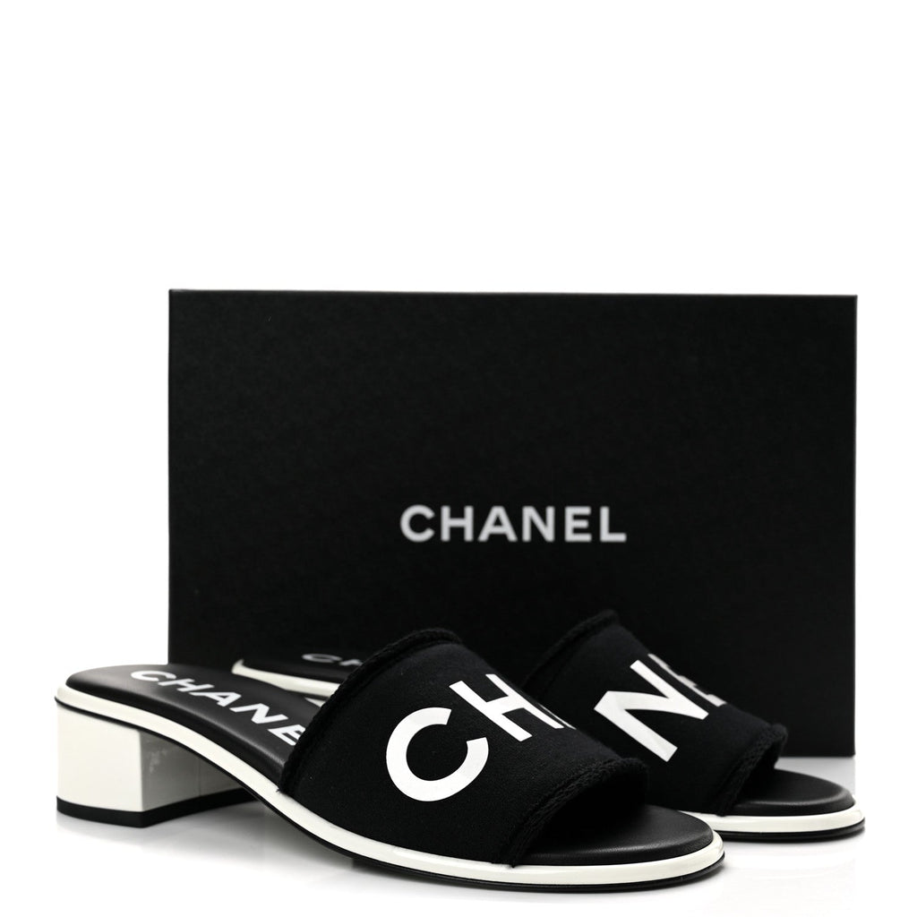 Cotton Logo Mule Sandals 40 Black White