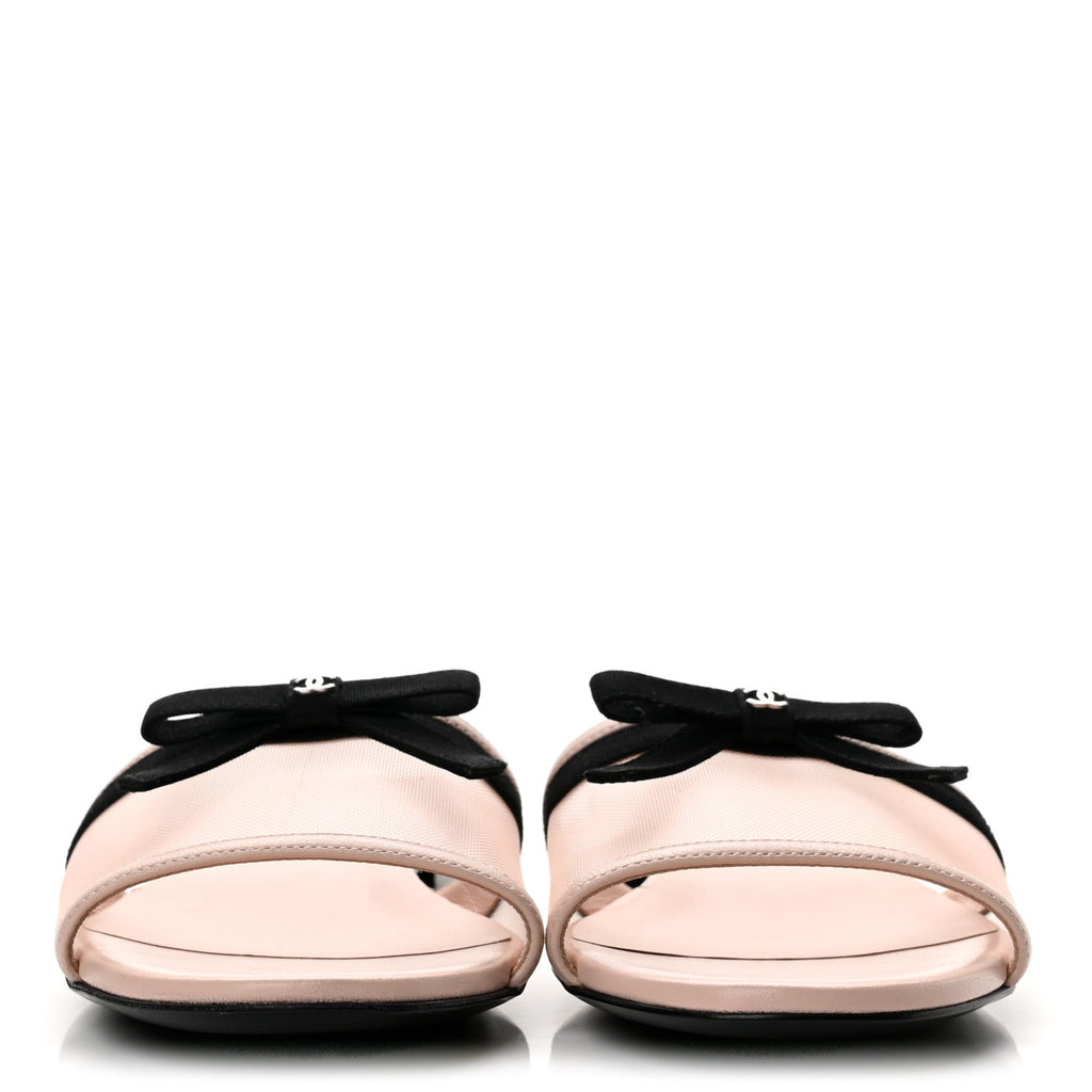 Mesh Lambskin CC Bow Mules 37.5 Pink